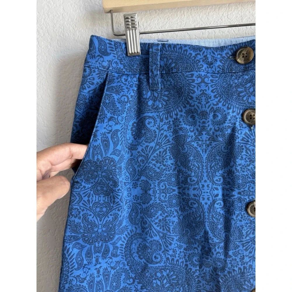 Lands End Womens Sz 8 Paisley Print Skirt A-Line Button Front Boho Chic Nautical